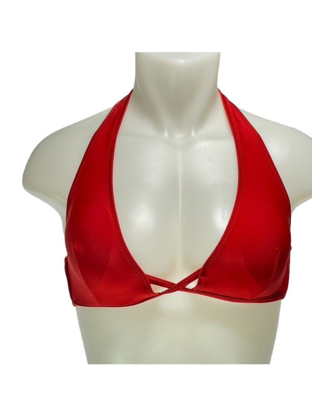 Avidlove Womens Red Halter Bra Top Strappy Back Nylon-Spandex Blend Size L Made
